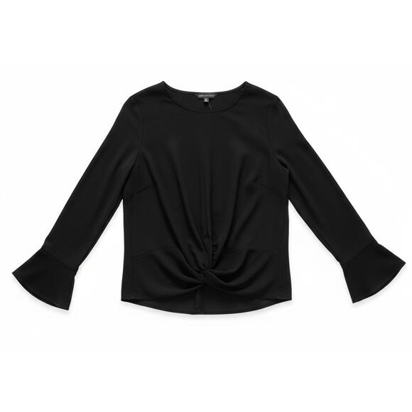 Vince Camuto Gathered Front Hi Lo Chiffon Blouse XS New Black Flutter Sleeve - Picture 1 of 8
